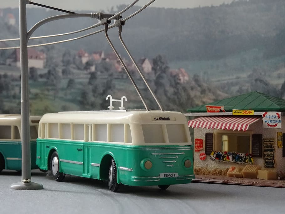 trolley bus, trackless trolley, model, model train, model railway, HD wallpaper