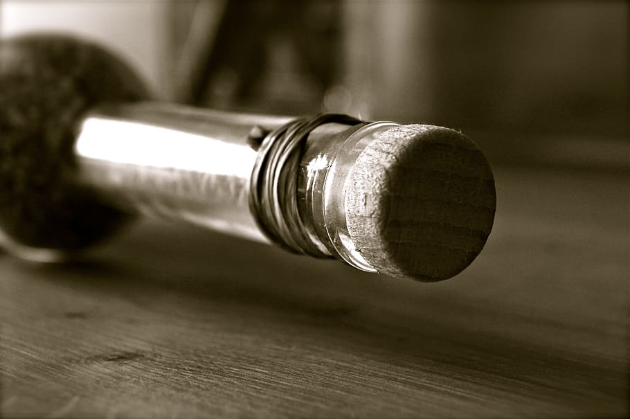 clear glass bottle on wooden board, bottleneck, cork, old, noble HD wallpaper