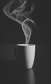 white mug on gray surface with white steam, ceramic, smoke HD wallpaper