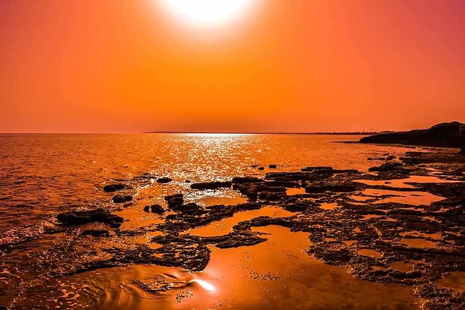 seashore under broad sunlight, sunset, beach, water, horizon HD wallpaper