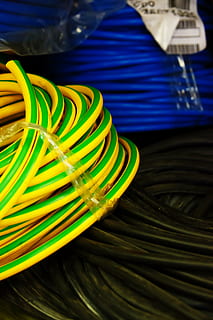 yellow and green coated cable, black, blue, business, cables HD wallpaper