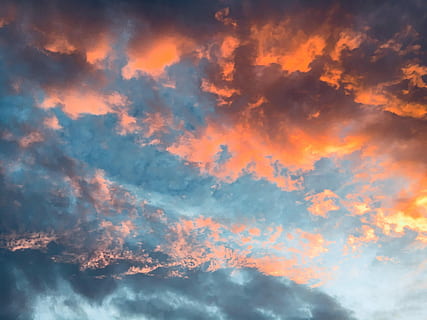 Sunset Clouds, white and orange clouds, sky, sunrise, blue, detail HD wallpaper