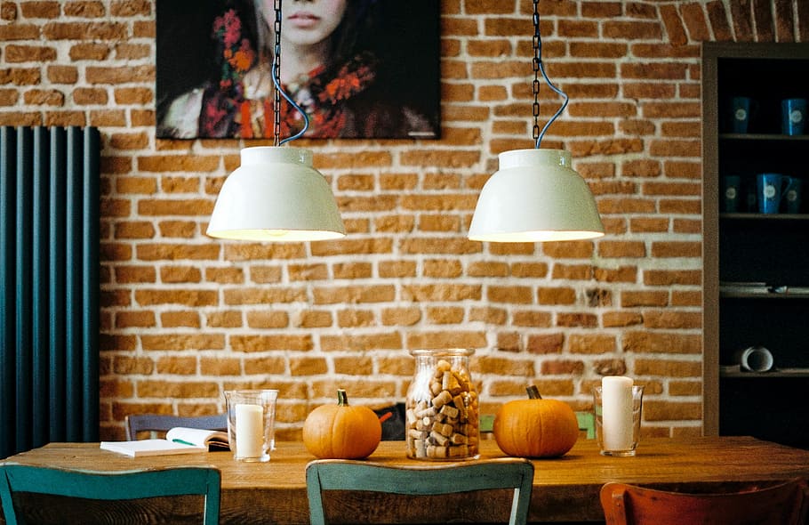 rectangular brown wooden table with two pumpkin on top, two pumpkins on brown wooden table HD wallpaper