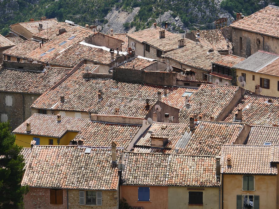 southern roofs, clay pans, maritime alps, south of france, bergdorf, HD wallpaper