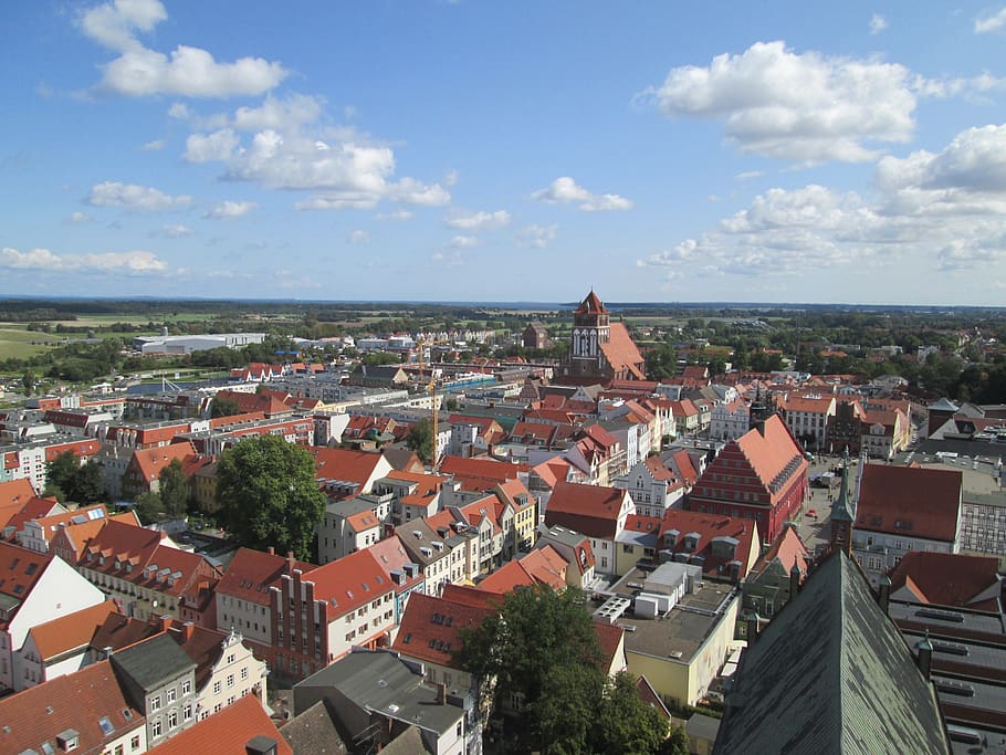 greifswald, mecklenburg-vorpommern, roof, panoramic, city, cityscape, HD wallpaper