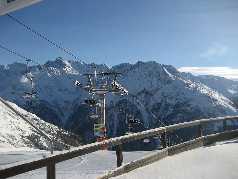 cable car at snow mountain, sölden, winter, winter sports, alpine, HD wallpaper