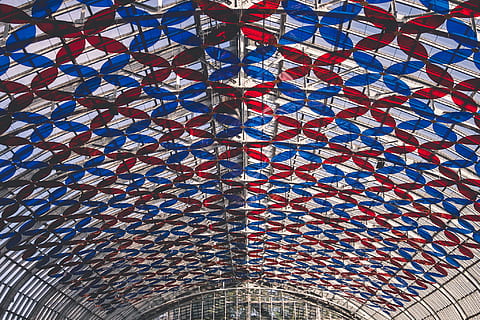 red and blue glass ceiling, untitled, blue and red, metal, garden HD wallpaper