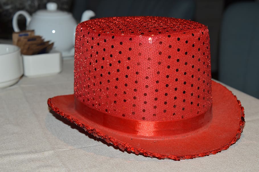 hat, red, shine, indoors, table, close-up, focus on foreground HD wallpaper