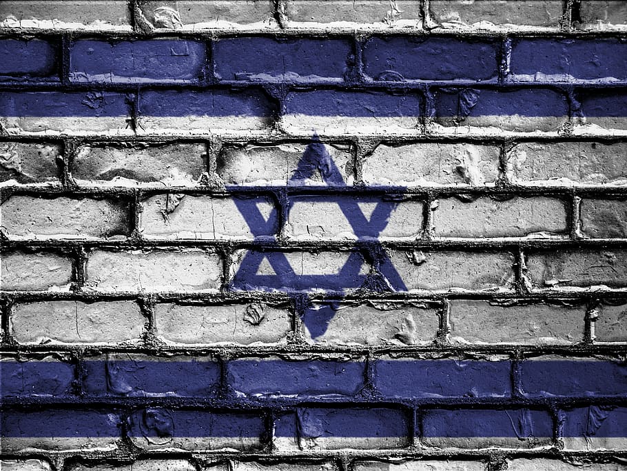 Israel flag painted on bricked wall, banner, nation, emblem, country