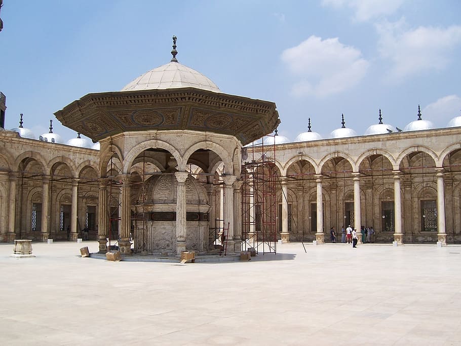 people in gray concrete building, egypt, cairo, mosque, islam HD wallpaper