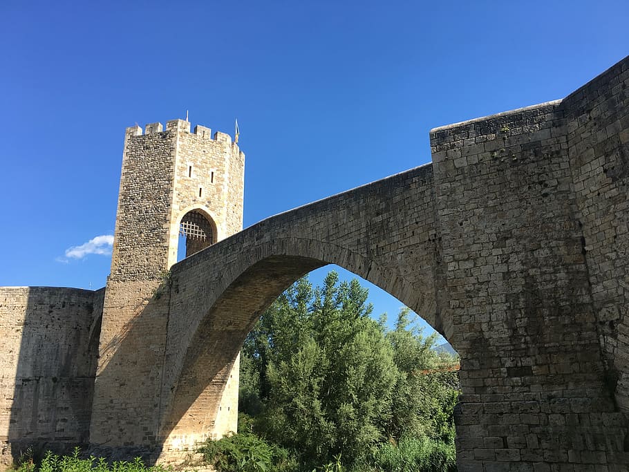 besalú, arc, bridge, mediate, stone bridge, architecture, river, HD wallpaper