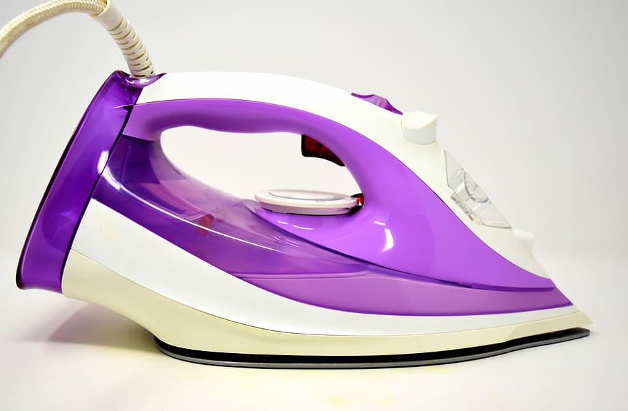 close-up photo of purple and white steam clothes iron, house work HD wallpaper