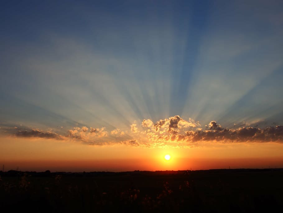 sunset, evening, sky, the sun, landscape, twilight, scenery HD wallpaper
