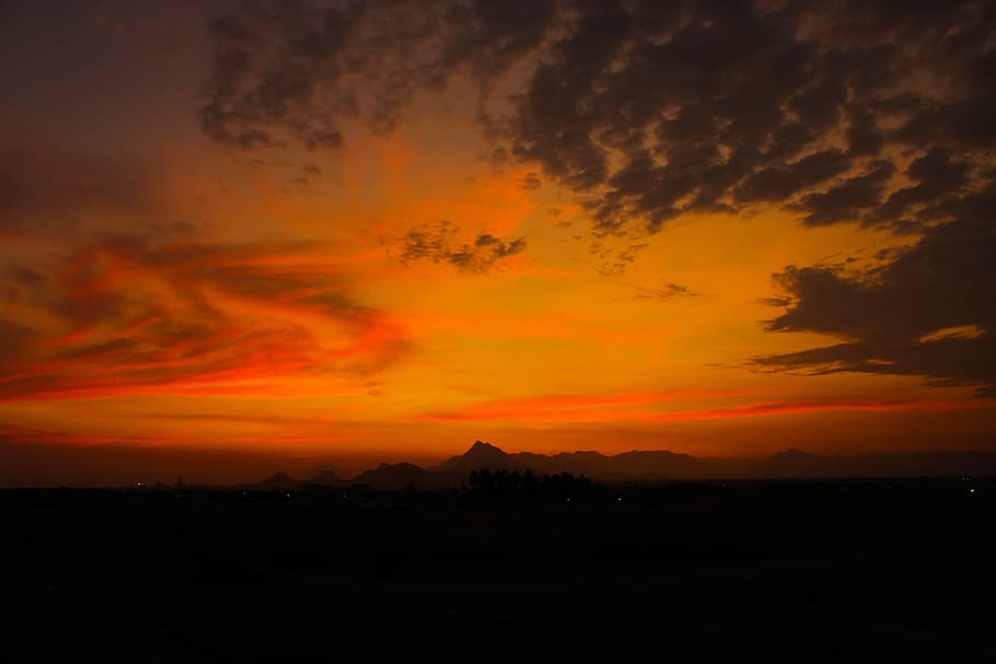 mountains under orange kies, Sunset Love, cloud, red, sky, sunrise HD wallpaper