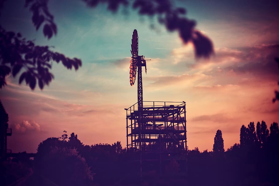 windmill, sunset, dark, landscape, power, nature, sky, europe HD wallpaper