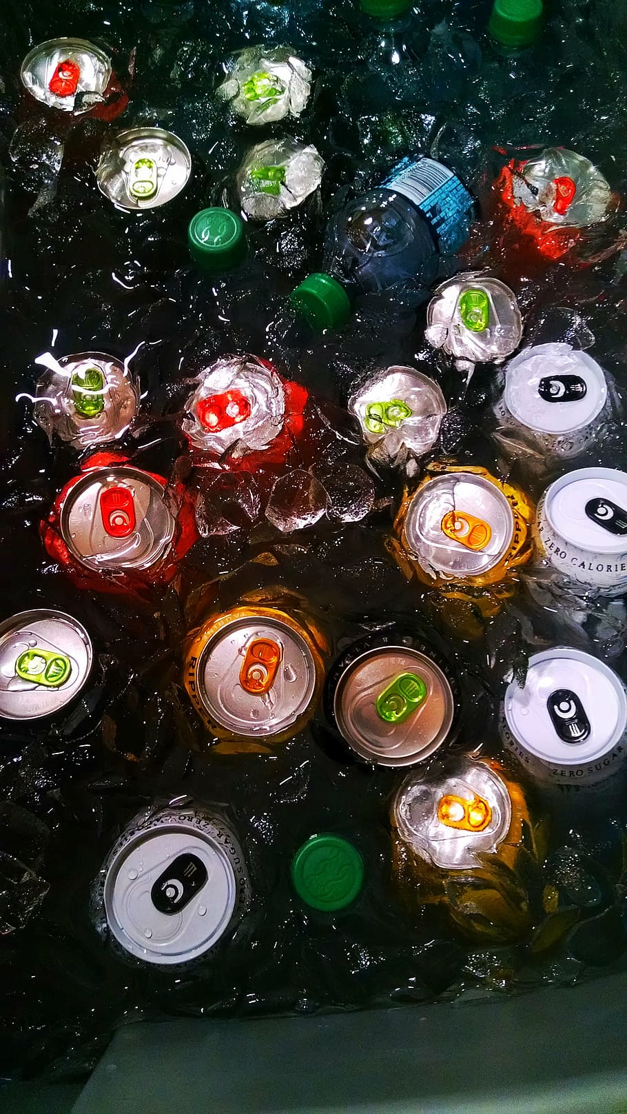 beverages, bottles, cans, chilled, drinks, ice, icecold, icecubes HD wallpaper
