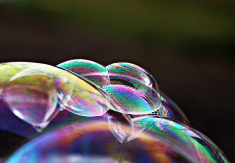 closeup photo of iridescent bubbles, soap bubble, colorful HD wallpaper