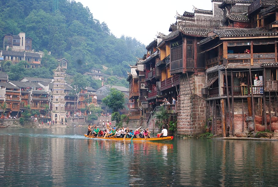 tourism, hunan, history, china, fenghuang, dragon boat, architecture