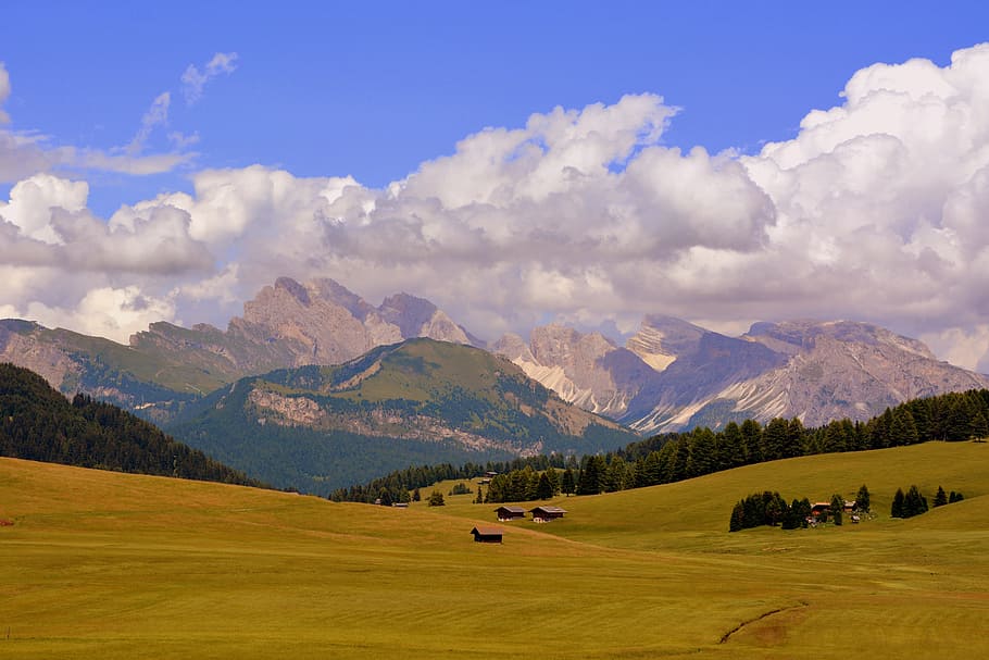 prato, prairie, dolomites, mountain, clouds, grass, expanse HD wallpaper