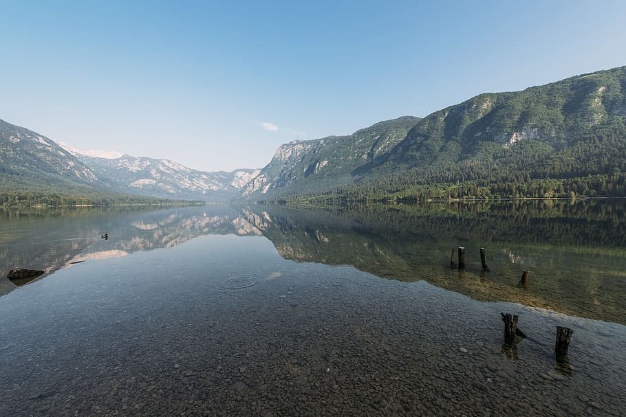 lake, reflection, mountains, water, pond, calm, view, clear HD wallpaper