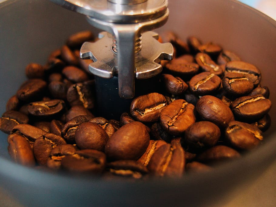 coffee beans in grinder, cafe, caffeine, brown, roasted, vintage