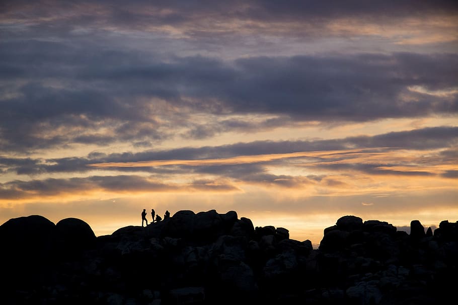 silhouette of mountains, sunset, landscape, sky, clouds, evening HD wallpaper
