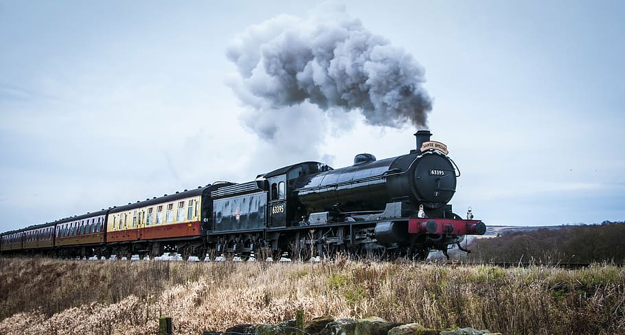 gray steam train, yorkshire dales, railway, locomotive, settle