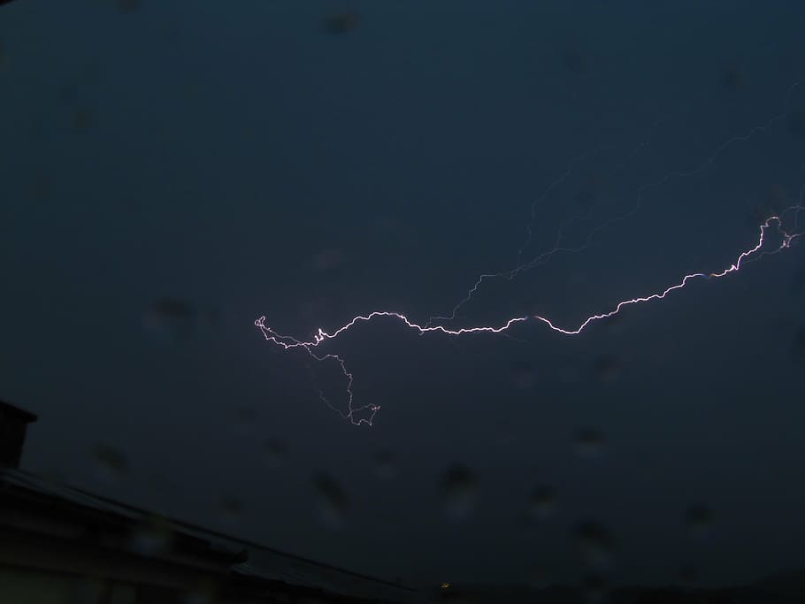 lightning, in the evening, storm, power in nature, night, sky HD wallpaper