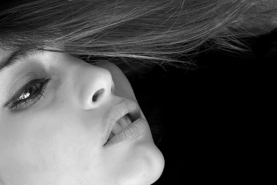 grayscale photo of woman's face, model, women's, exposure, young model