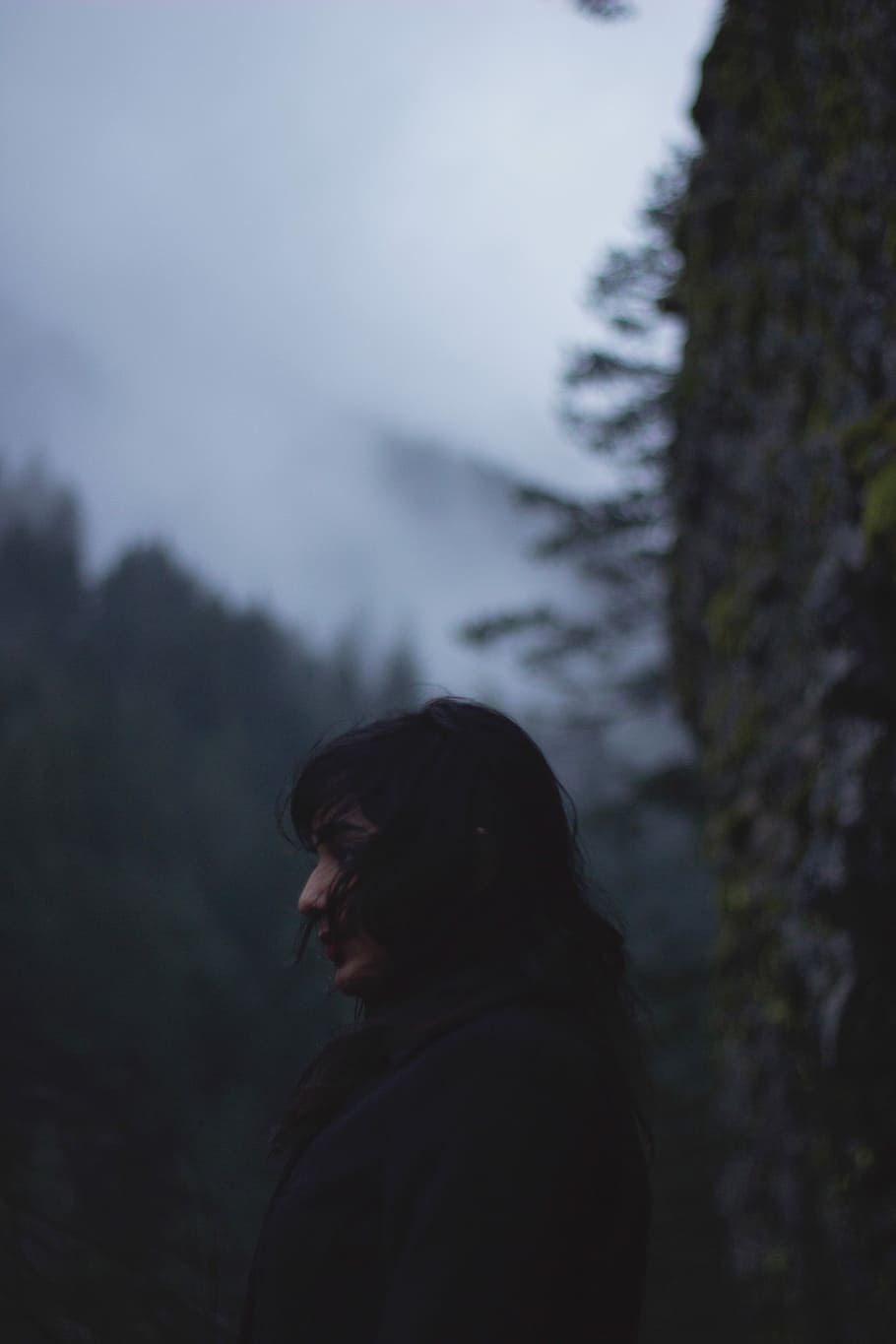 selective focus photography of woman in black coat, nature, outdoors HD wallpaper