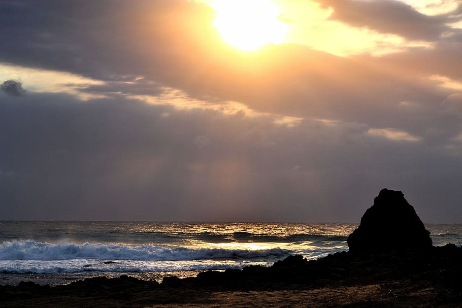 Cloudy, Ocean, sun rise, nature, sea, landscape, scenics, beach HD wallpaper