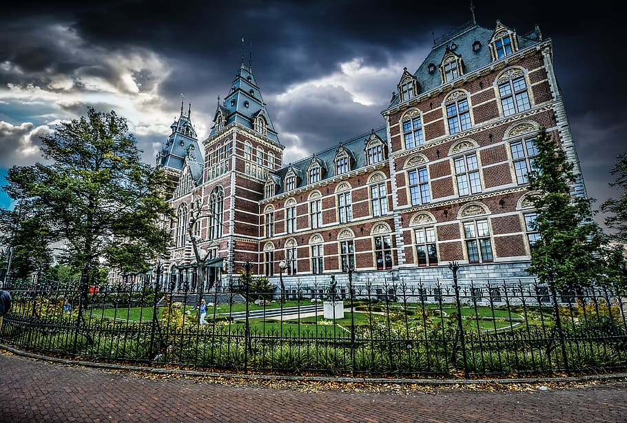 Old, Building, Gothic, Scary, storm, fence, iron, museum, dutch HD wallpaper