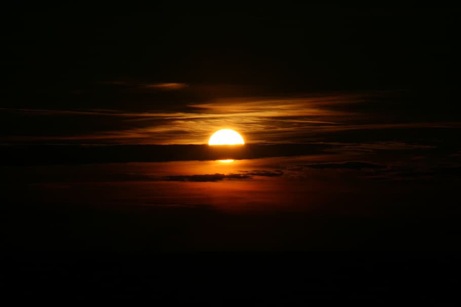 sunset, sky, cloud, red, in the evening, nature, dusk, orange Color HD wallpaper