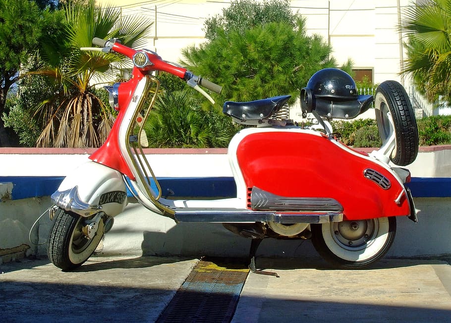 lambretta, scooter, red scooter, red lambretta scooter, motorcycle, HD wallpaper