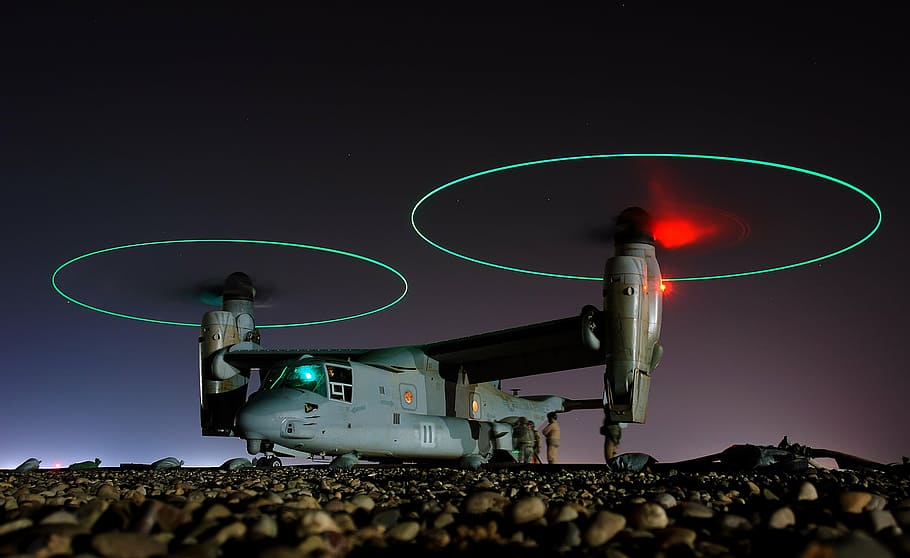 photo of gray helicopter, aircraft, landing, ufo, osprey, v 22