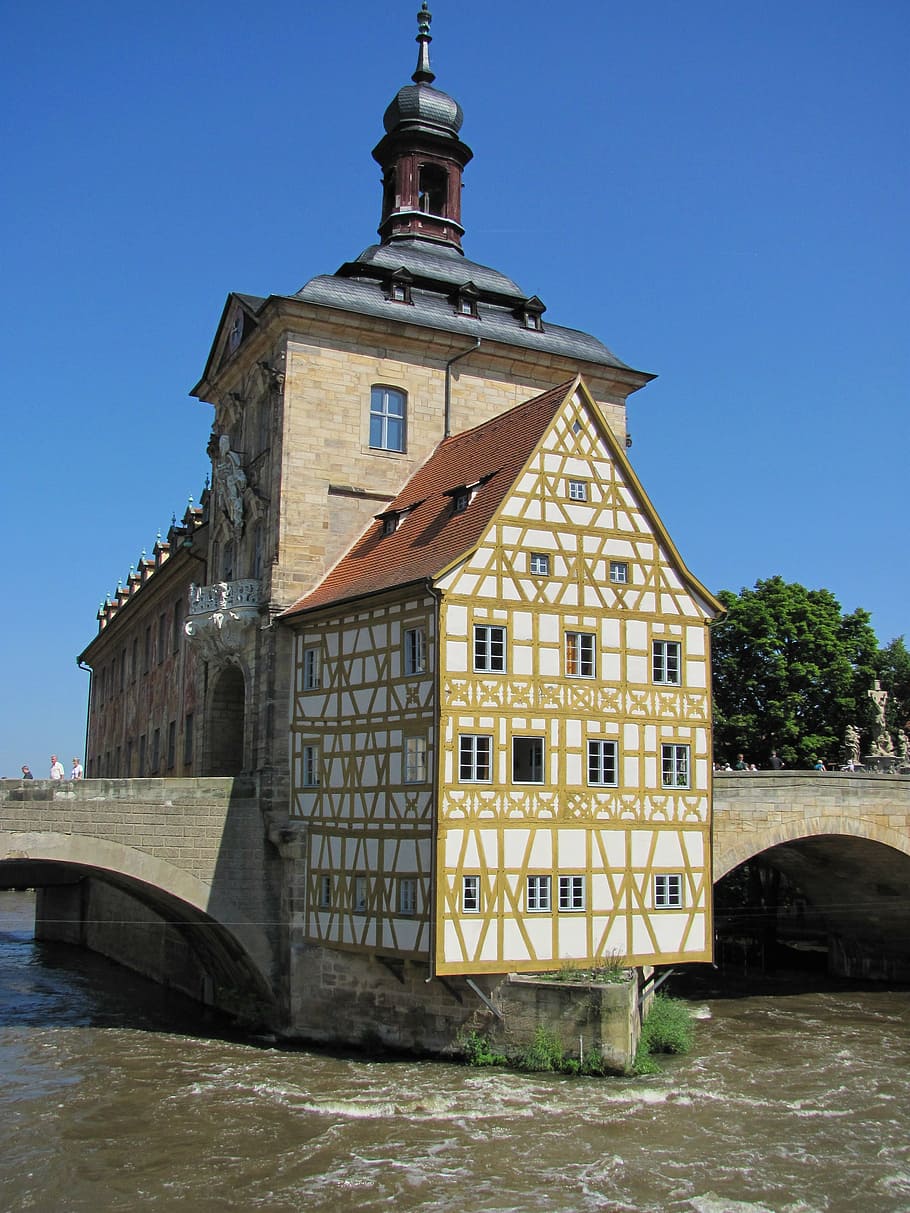 germany, bamberg, river, bridge, municipality, monument, holiday HD wallpaper