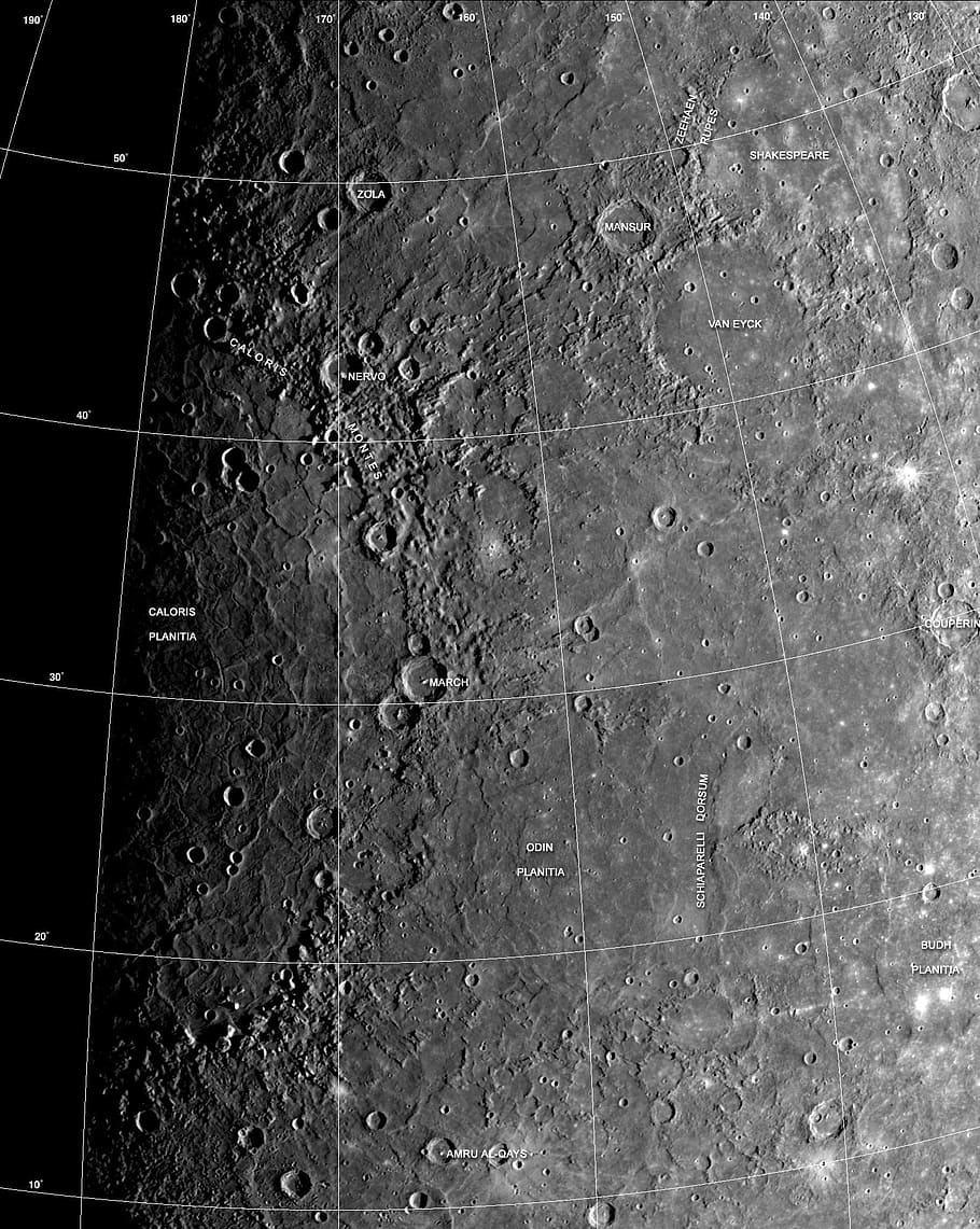 mercury, planet, surface, solar system, space, caloris planitia HD wallpaper
