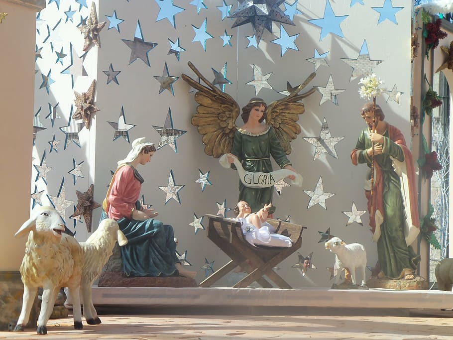 nativity figurines, birth, christmas, child jesus, happiness, HD wallpaper