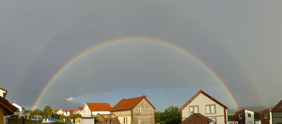 rainbow, complete, houses, architecture, built structure, building HD wallpaper