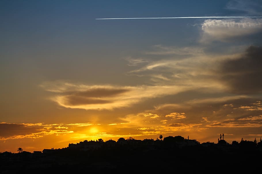 silhouette, solar, sunset, the setting sun, cloud, landscape HD wallpaper