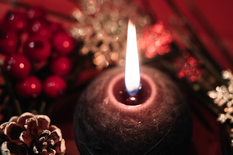 selective focus photography of flamed candle, lighted candle HD wallpaper