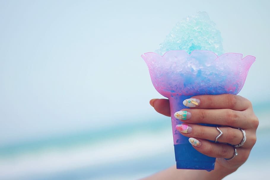 person holding ice cream cone, human Hand, summer, women, pink Color HD wallpaper