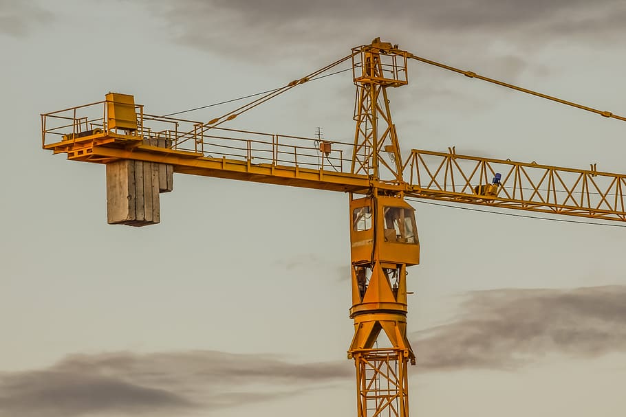 industry, crane, sky, clouds, dusk, evening, construction, engineering HD wallpaper