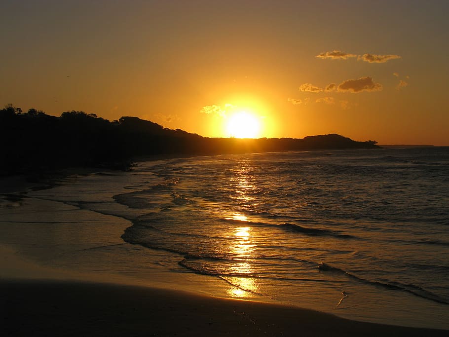 Sunset, Ocean, Beach, Reflection, sea, nature, sky, water, land HD wallpaper