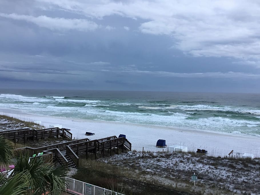 destin, gulf, waves, water, cloud - sky, sea, land, horizon over water HD wallpaper