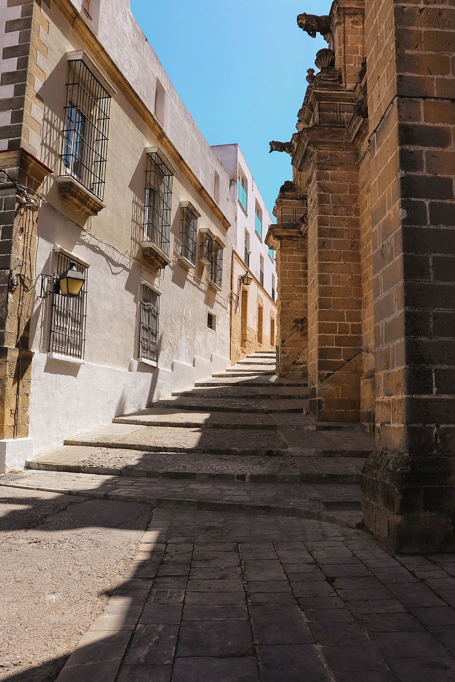 Side Street, stairs between houses, building, architecture, step HD wallpaper