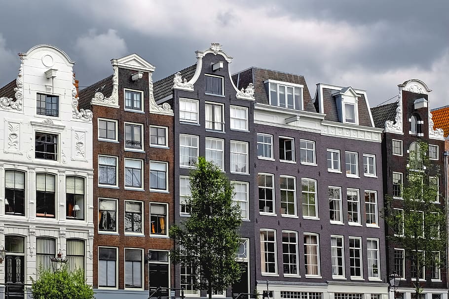 home, house, facade, brick, painted brick, architecture, cloudy weather HD wallpaper