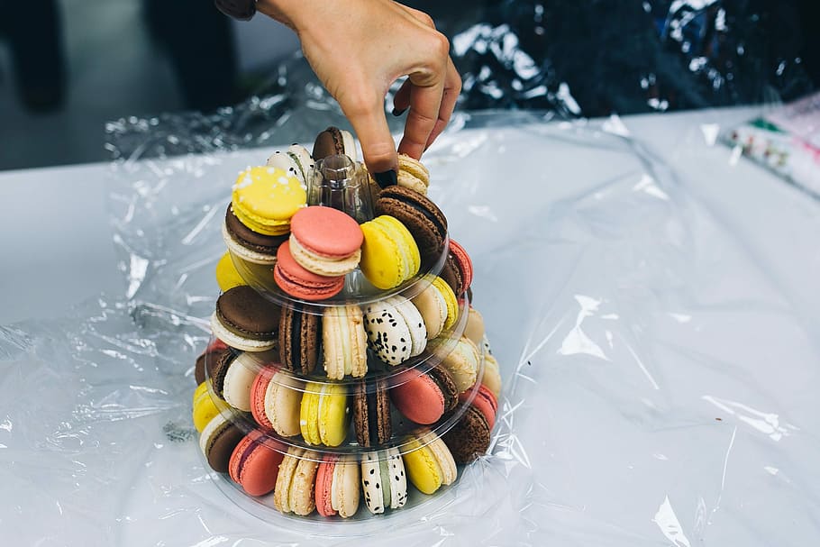 Colourful sweet macarons arranged in a tower, candy, tasty, snack HD wallpaper