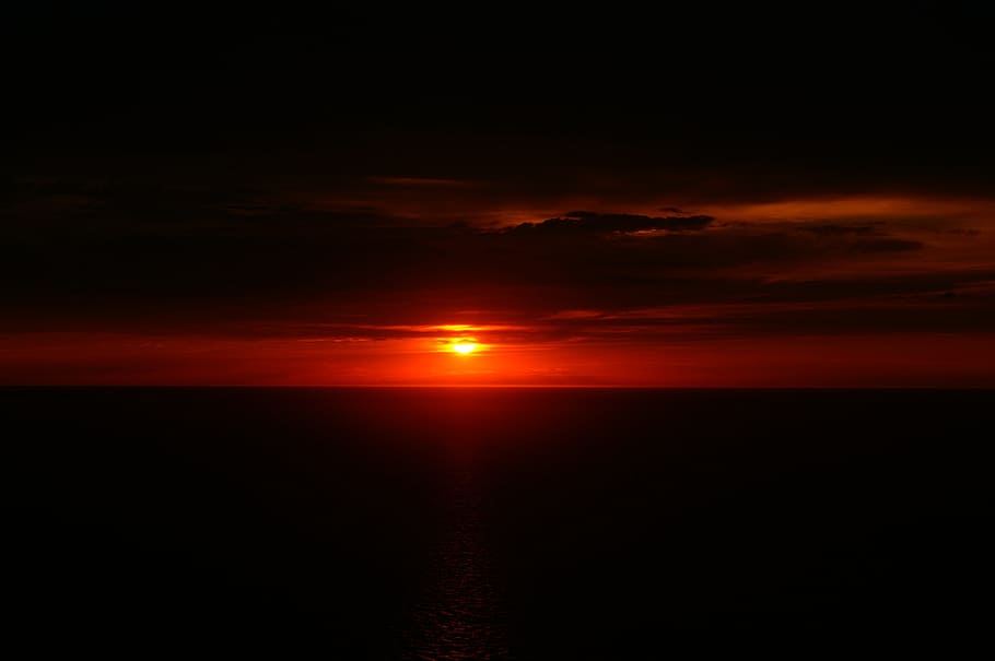 sunset, twilight, horizon, mediterranean sea, seascape, evening HD wallpaper