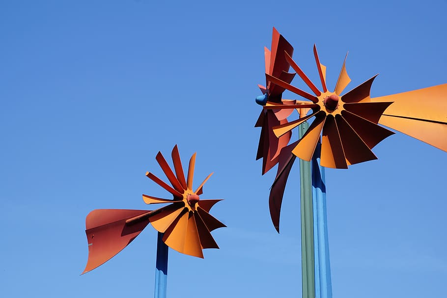 windmill, turn, sky, tuttlingen, energy, blue, red, renewable energy, HD wallpaper